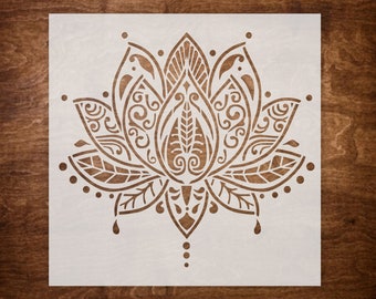 SET of 2 MANDALA LOTUS Stencil for Painting on Wall, Tile, Canvas, Paper, Fabric, Floor, and Wood -Reusable 12"x12" stencil