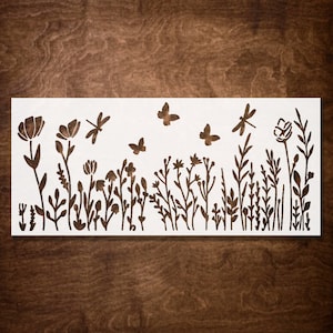 Flower Stencil, Reusable Stencils for Painting, Crafts - Floral Stencil - Wildflower with Butterflies