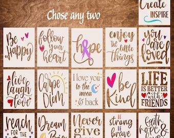 Reusable Stencils, ANY 2 INSPIRATIONAL Stencils for Crafts, Painting, Wood Signs, DIY Stencil (8"x8")