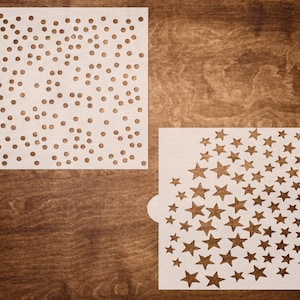Cookie Reusable Stencils - Dot Stencil, Star Stencil .(2 pack -Stencils only - 6&quot;x6&quot;)