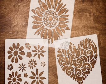 Reusable Stencils - Sunflower, Heart & Flower Stencils for Painting on Wood - DIY Sneakers - DIY BOHO Stencils for Crafts