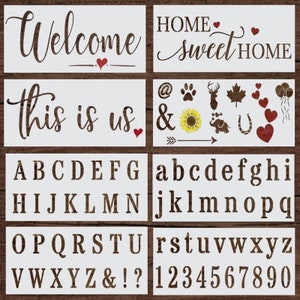 Welcome Stencil, HSH Stencil and This Is Us Stencil for Wood Sign, Alphabet Stencils, DIY Craft Stencils for Painting, Reusable Stencils