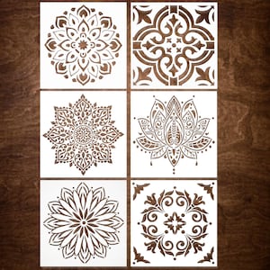 Set of 6 MANDALA Stencils,  Reusable Wall Stencil, DIY Home Decor, Craft Stencil, Art Stencil, Rangoli Painting Stencil (6"x6")