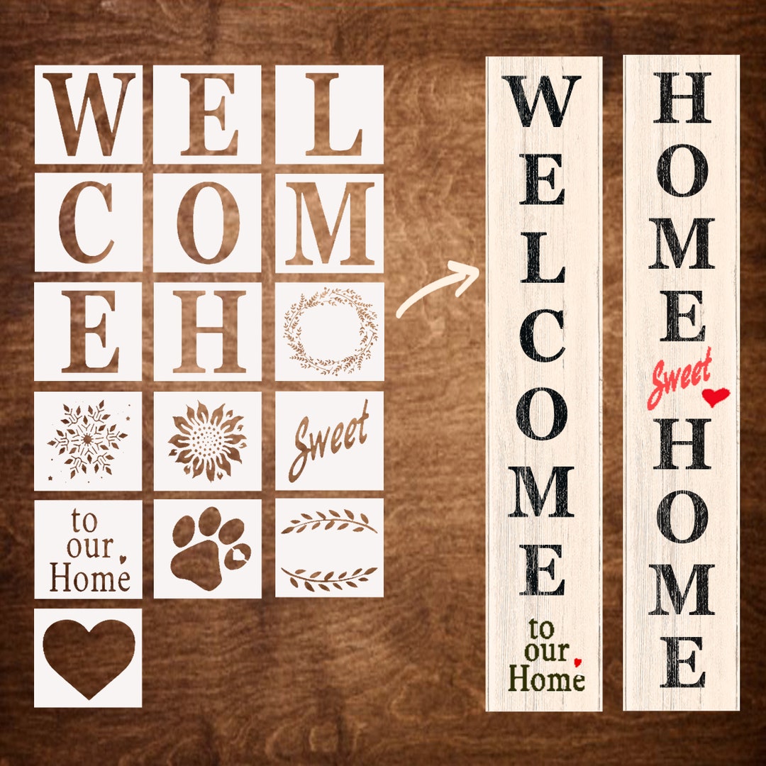 Vertical or Horizontal HSH & WELCOME Stencils for Wood Signs - Etsy