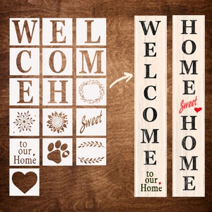 16 Reusable Stencils, Home & WELCOME Stencils for Wood Signs, Stencils for Painting, Porch Signs, and DIY Crafts - Stencil Set