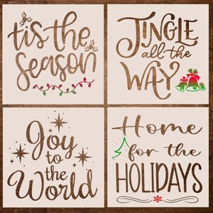 4 plantillas navideñas - Plantilla reutilizable para pintar - es la temporada, Jingle, Joy and Home - Decoración navideña, letreros de madera y manualidades