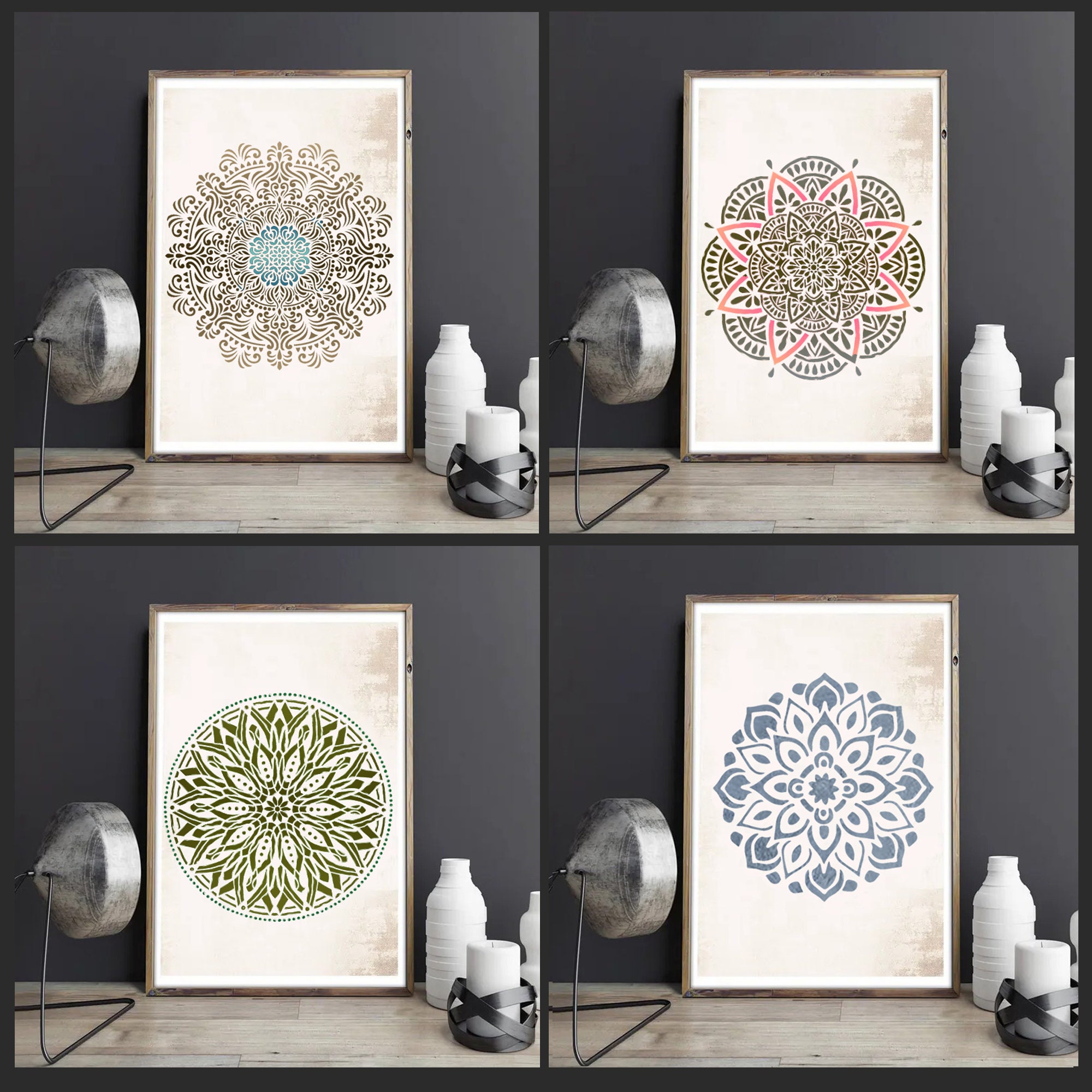 32 Pieces Geometric Stencils 6 x 6 Inch Painting Templates Mandala Stencil  for Scrapbooking Cookie Tile Furniture Wall Floor Decor Craft Drawing