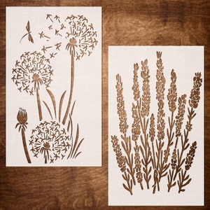 Flower Stencils, Lavender and Dandelion Stencils for Painting on Wood, Canvas, Wall - Reusable Floral Stencils for Crafts