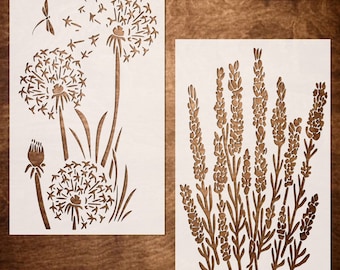 Flower Stencils, Lavender and Dandelion Stencils for Painting on Wood, Canvas, Wall - Reusable Floral Stencils for Crafts