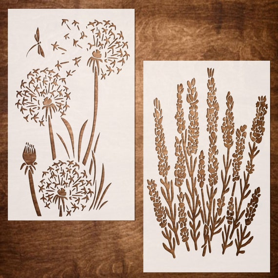 Lavender and Dandelion Stencil for Painting on Wood, Canvas