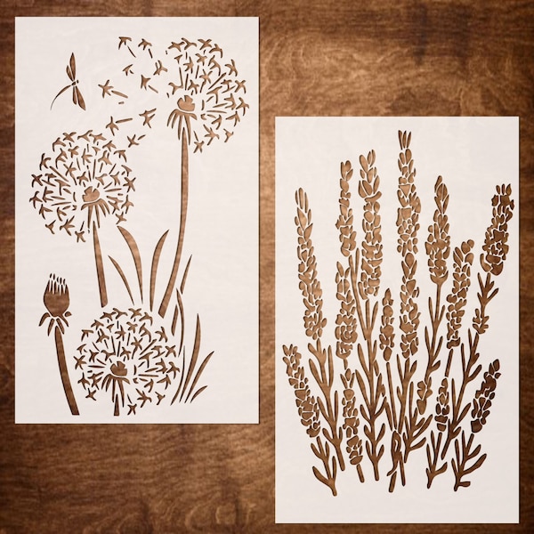 Flower Stencils, Lavender and Dandelion Stencils for Painting on Wood, Canvas, Wall - Reusable Floral Stencils for Crafts