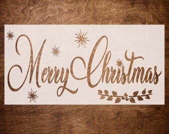 Merry Christmas Stencil - Reusable DIY Stencil of Merry Christmas Sign - Durable Stencil for Christmas Crafts (Stencil only)