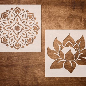 MANDALA & LOTUS  stencil (6&quot;x6&quot;),  Reusable Flower Stencil, Art Stencil, DIY Craft Stencil, Flowers