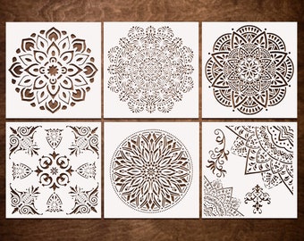 SET of 6 MANDALA Wall Stencils for Painting (12x12 Inch), Reusable Tile, Floor, Furniture, Wall Mandala Stencil