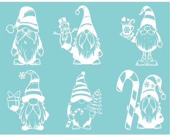 Christmas Adhesive Stencils - Reusable DIY Silk Screen Stencil - 6, 3x4inch Gnome Stencils for Christmas Crafts, Ornaments (1 sheet, 11x8.5)