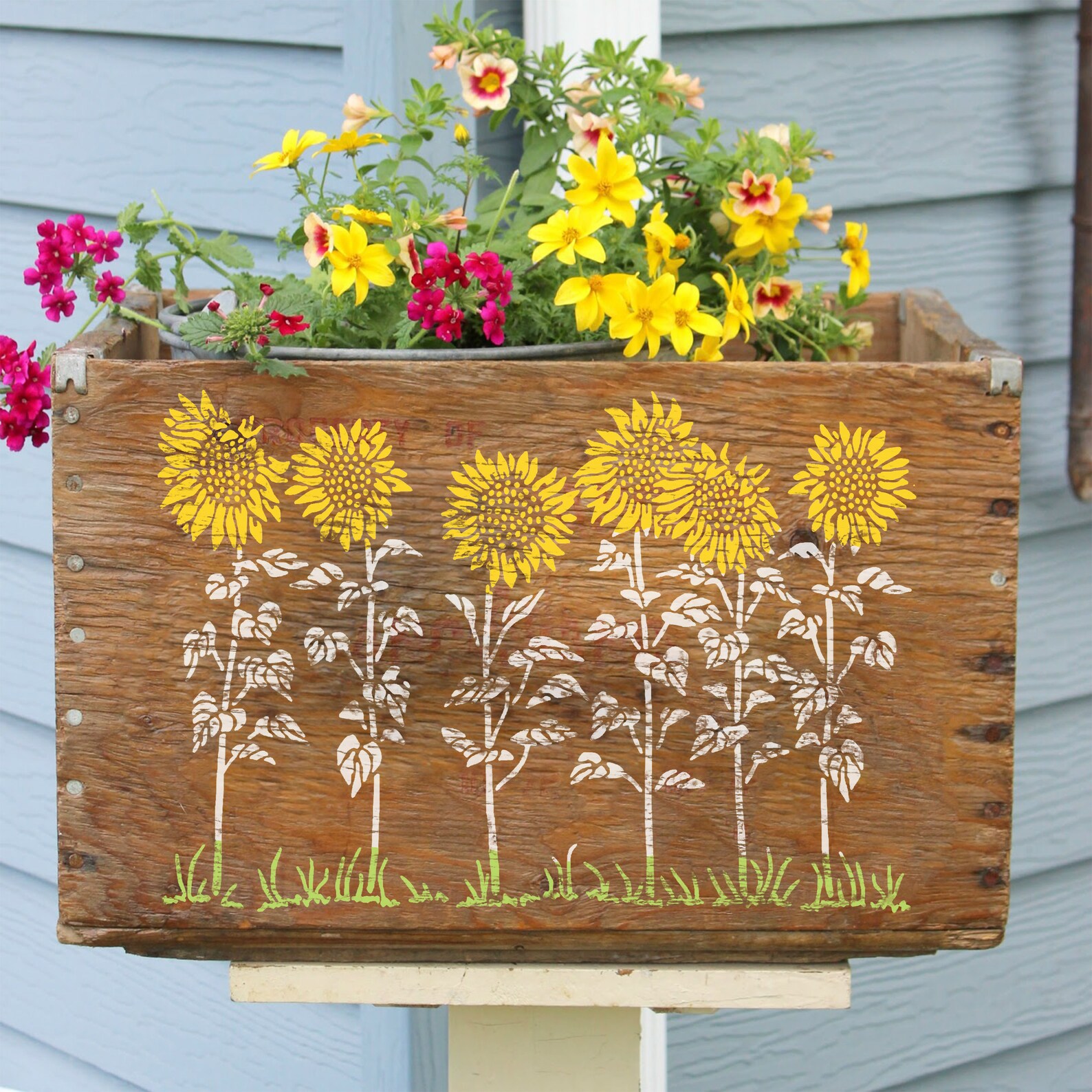 A Row of SUNFLOWERS Stencil for Painting on Wood Canvas Etsy