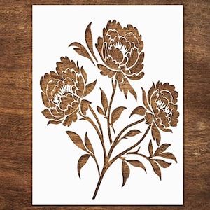 Peony Stencil for Painting on Wood, Canvas, Furniture, Crafts - Peonies Flower Stencils - Reusable Stencils and Templates