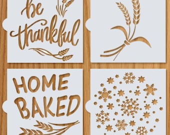 Baking Reusable Stencils - Sourdough Bread Stencil -Be Thankful, 2 Wheat (4 pack -Stencils only)