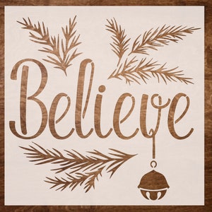 Reusable Christmas Holiday Stencil - BELIEVE Stencil - Christmas Decor, Art Stencil, Painting Stencil, DIY Stencil, Christmas Wood Sign