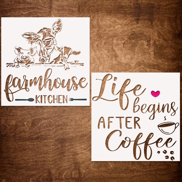 Farmhouse Kitchen and Life after Coffee Stencils - Coffee Stencil - Rustic Decor, Painting Stencil, DIY Stencil, Wood Signs  (10X10)