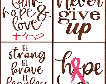 4 REUSABLE STENCILS, Inspirational Stencils for Crafting, Painting Stencils for Wood Signs, Hope - Faith - Love - Be Strong Stencil (8"x8")