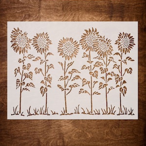 Reusable Stencil, Flower Stencil, Large Row of SUNFLOWERS Stencil for Painting on Wood, Canvas - DIY Craft Wall Stencils (10&quot;x12&quot;)