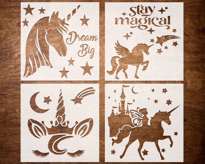 Four Unicorn Stencils for Painting DIY Crafts Unicorn Etsy