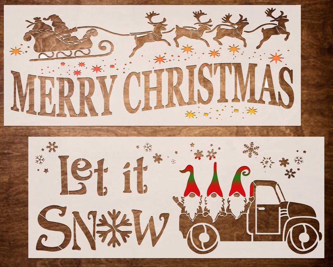 Large Christmas Stencils for Wood Signs Merry Christmas Etsy