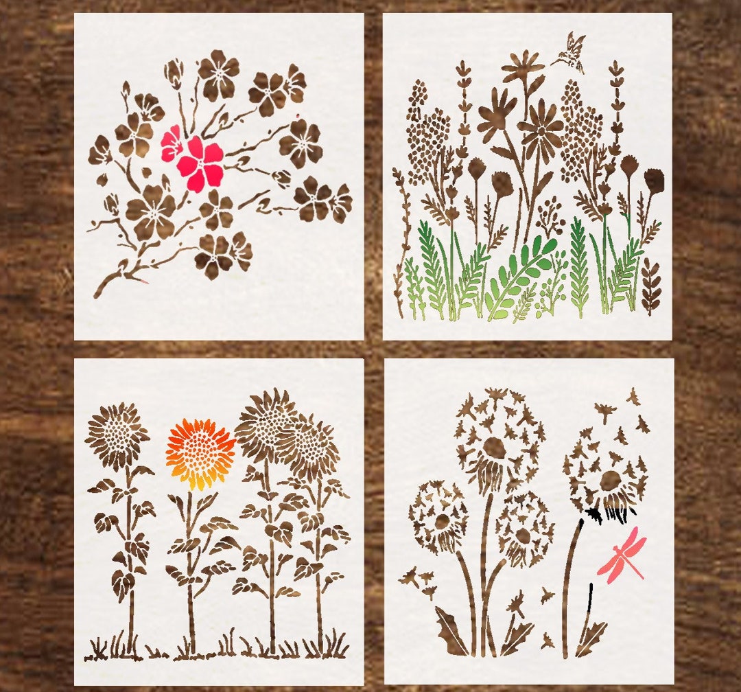 Wildflower Stencils Cherry Blossom Sunflower Dandelion Etsy