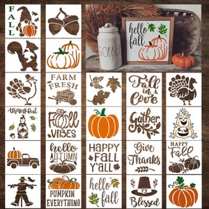 24 Small Fall Stencils and Templates for Painting - Wood Signs, Fabric, Paper, Reusable Stencils for Crafting, Coasters, Cards (3"x3")