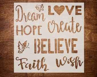 Inspirational Words Stencil,  Stencils for Wood Signs, Canvas & More (Stencil only)