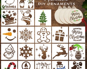 20 Small Christmas Stencils and Templates for Painting - Wood Signs, Fabric, Paper, Reusable Stencils for Crafting, Ornaments, Cards (3"x3")