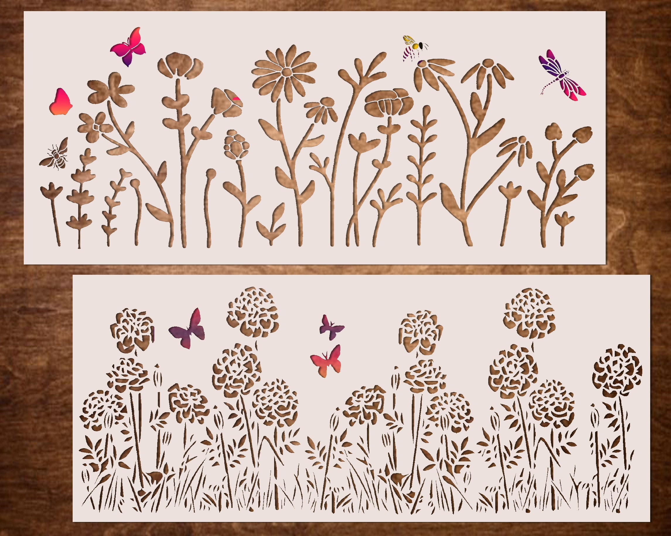 2 Wildflower Stencils for Painting on Wood Canvas Furniture Etsy