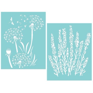 Silkscreen Lavender and Dandelion Stencil for Painting on Wood, Canvas, Reusable DIY Adhesive Mesh Transfer Stencils for Crafts