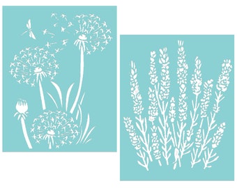Silkscreen Lavender and Dandelion Stencil for Painting on Wood, Canvas, Reusable DIY Adhesive Mesh Transfer Stencils for Crafts