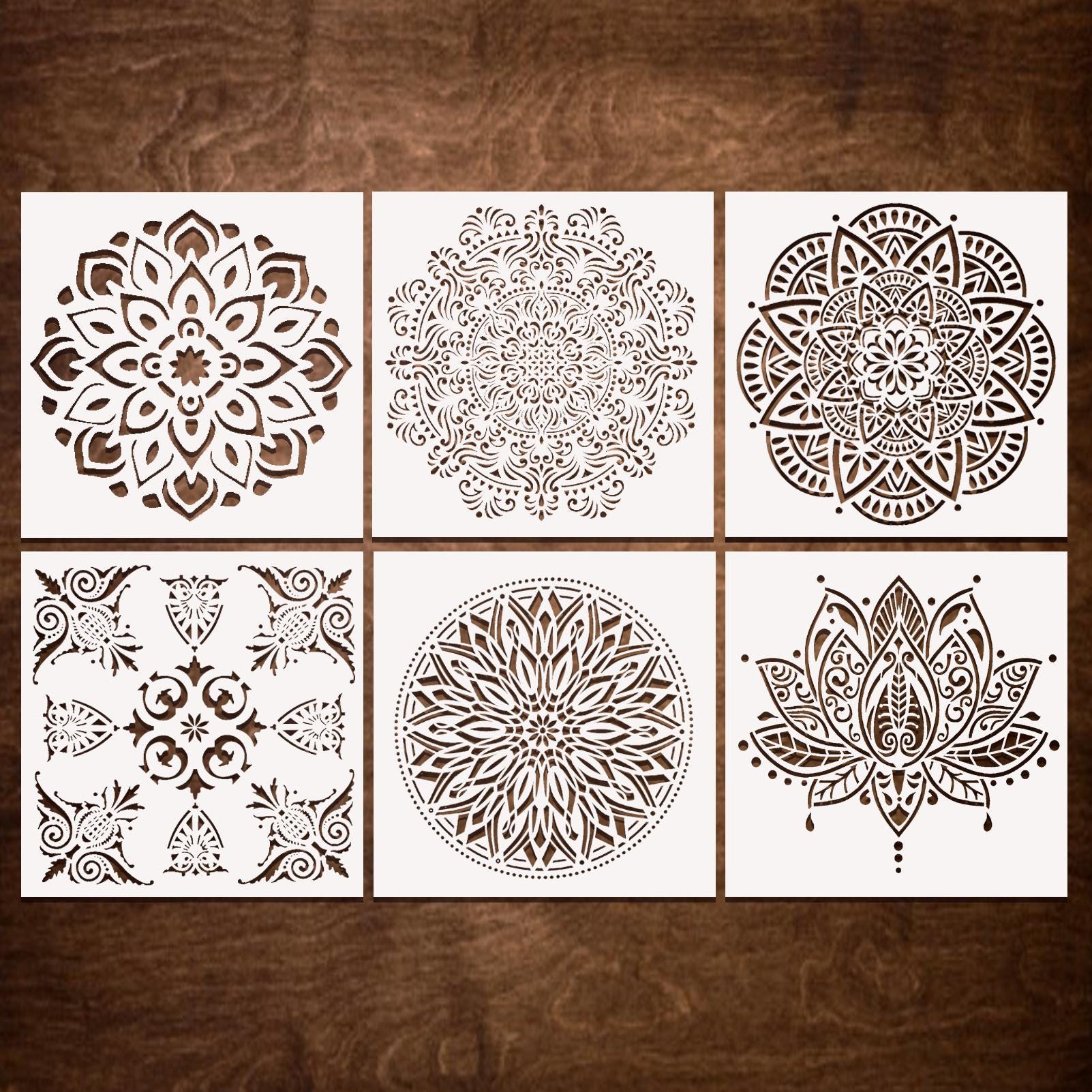 SET of 6 MANDALA Wall Stencils for Painting (12x12 Inch), Reusable Tile, Floor, Furniture, Wall Mandala Stencil