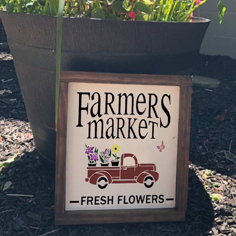 Farmers Market Truck Stencil Farmer Truck Stencil Farmhouse Rustic Decor, Painting Stencil, DIY Stencil, Wood Signs 10X10 image 3