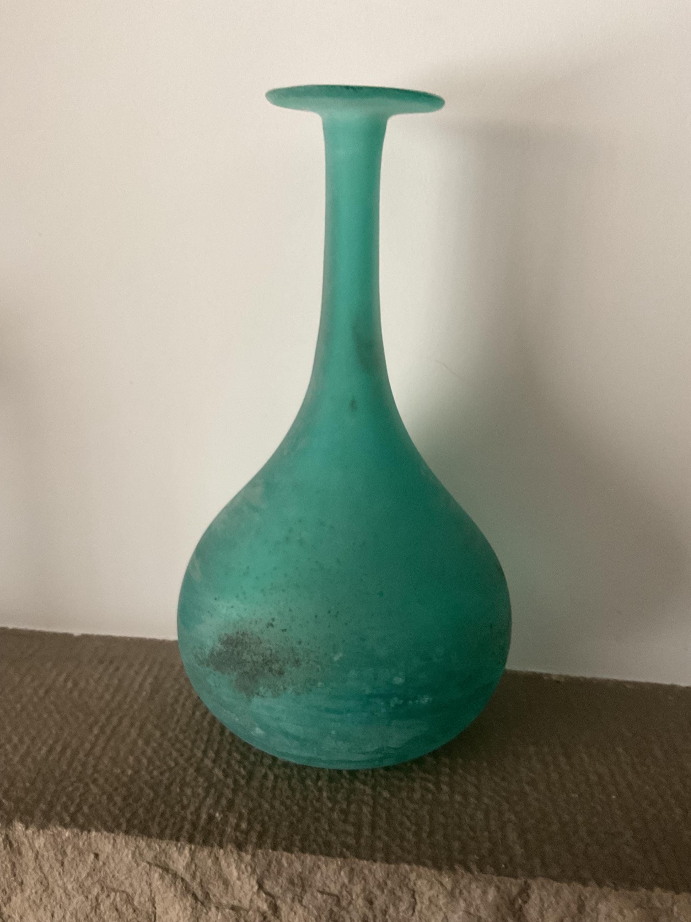 Cenedese Scavo Glass Vase ガラス ベース ムラーノ　青 Light Blue Scavo Murano Glass Vase attributed to Cenedese