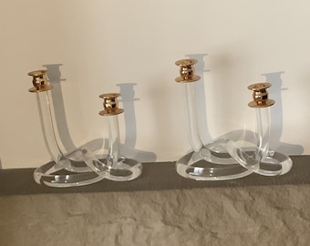 Dorothy Thorpe Pair of Vintage Lucite Pretzel Candlesticks