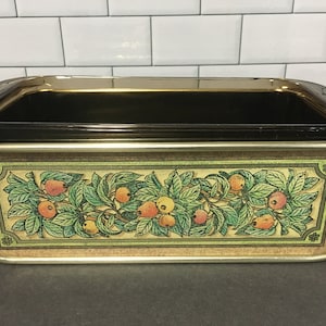 Vintage Pyrex Amber Loaf Pan with Golden Harvest Metal Holder