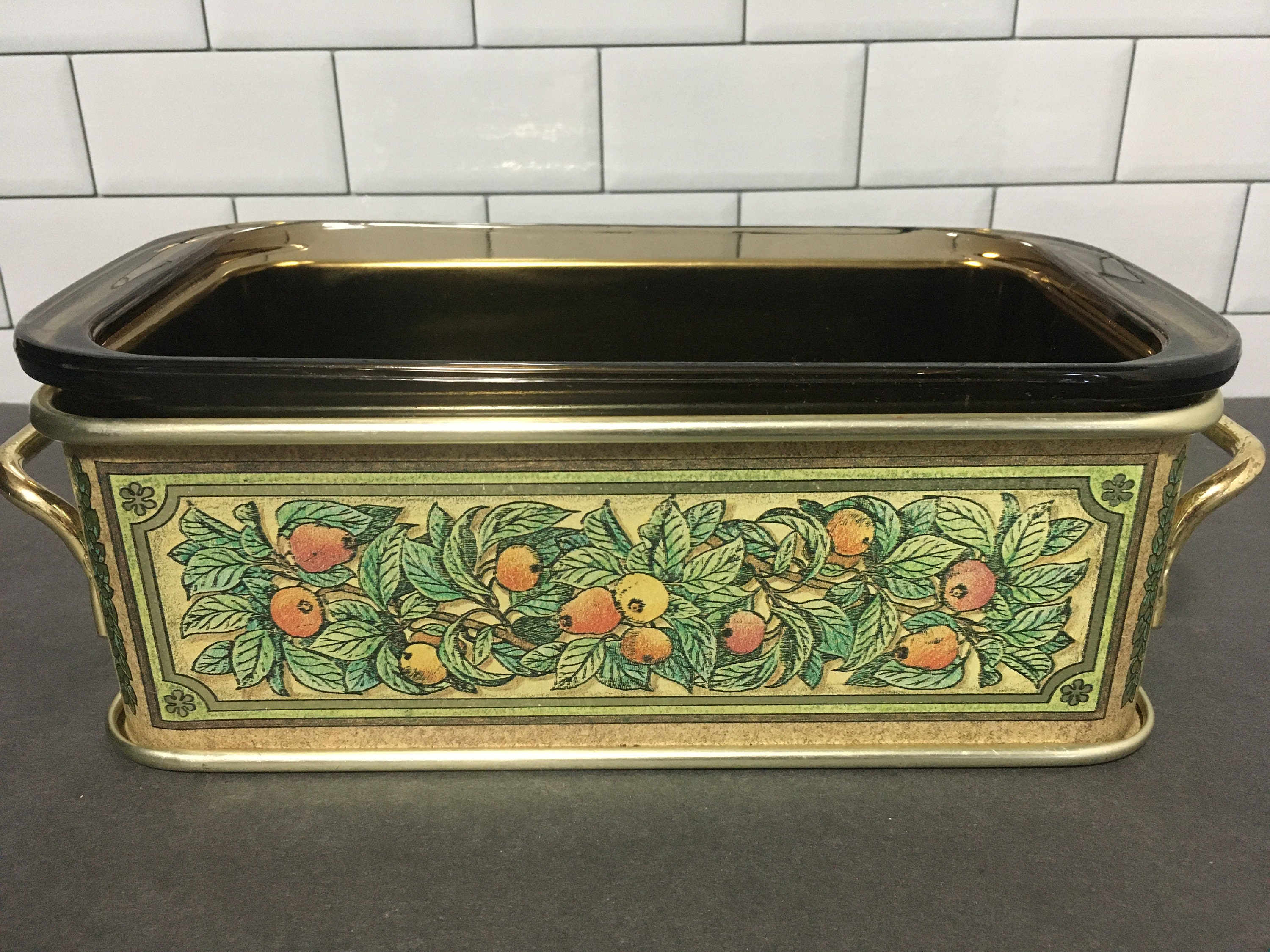 Vintage Pyrex Amber Loaf Pan With Golden Harvest Metal Holder Etsy