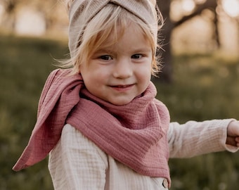 Bufanda triangular de muselina para bebé, niño y niña, 100 % algodón, mini me look rosa