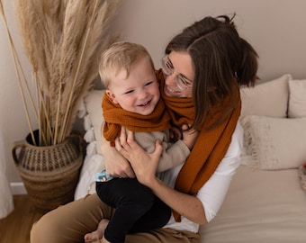 Pañuelo de muselina XXL, pañuelo de muselina triangular, pañuelo para mujer adulta, 100% algodón, look mini me, color coñac