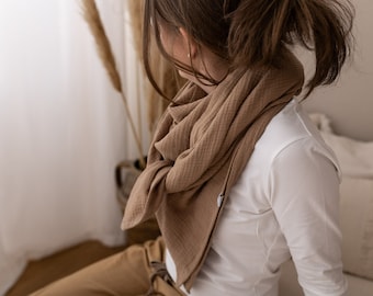 Pañuelo de muselina XXL, pañuelo triangular, pañuelo para mujer, 100% algodón, look mini me, beige crema