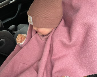 Poncho Autositz Kleinkind Baby Kind 100% Schurwolle Walkstoff Umhang Autoumhang Baby Poncho Rosa