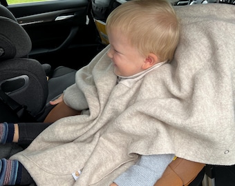 Poncho Autositz Kleinkind Baby Kind 100% Schurwolle Walkstoff Wollfleece Umhang Autoumhang Baby Poncho