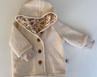 Walkjacke 100% Schurwolle gefüttert creme weiß newborn Regenbogen Overall Winterjacke