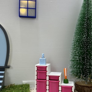 Miniature stair shelf with drawers, gnome, furnishings, miniature decoration, gnome accessories, dollhouse, 3-D print
