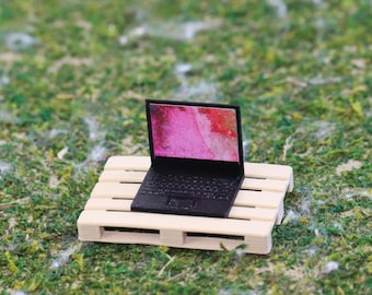 Laptop voor kabouters, kabouterwerkplek, kabouterkantoor, thuiskantoor, miniatuurdecoratie, kabouteraccessoires, poppenhuis, 3D-printen