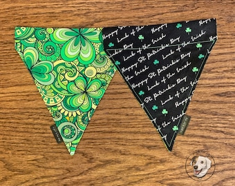 St. Patrick's Day Over the Collar Reversible Dog Bandana - Luck of the Irish & Zentangle Shamrocks